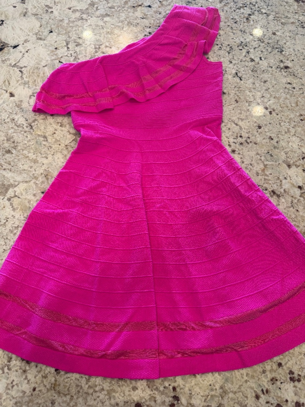 Ted Baker Luxury Designer One Shoulder Knitted Skater Dress Streena Vibrant Pink